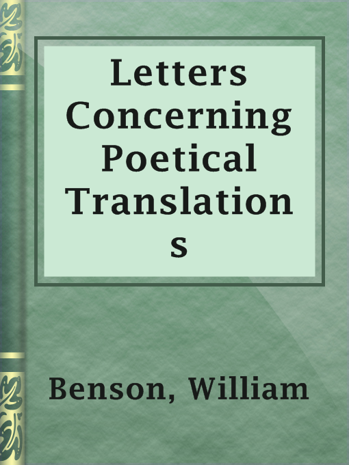 Cover image for Letters Concerning Poetical Translations